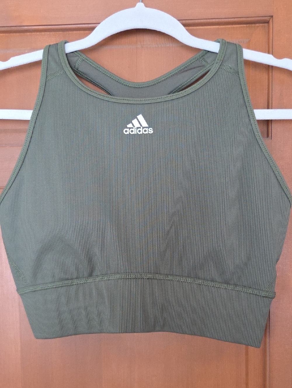 adidas Olive Ribbed High-Neck Crop Sports Bra